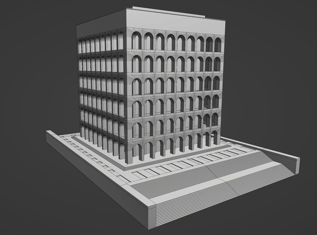 Palazzo della Civiltà Italiana — Scultura in 3D, 12 cm | Il "Colosseo Quadrato" di Roma - Beton Brutale - Monumenti, sculture e soprammobili stampati in 3D