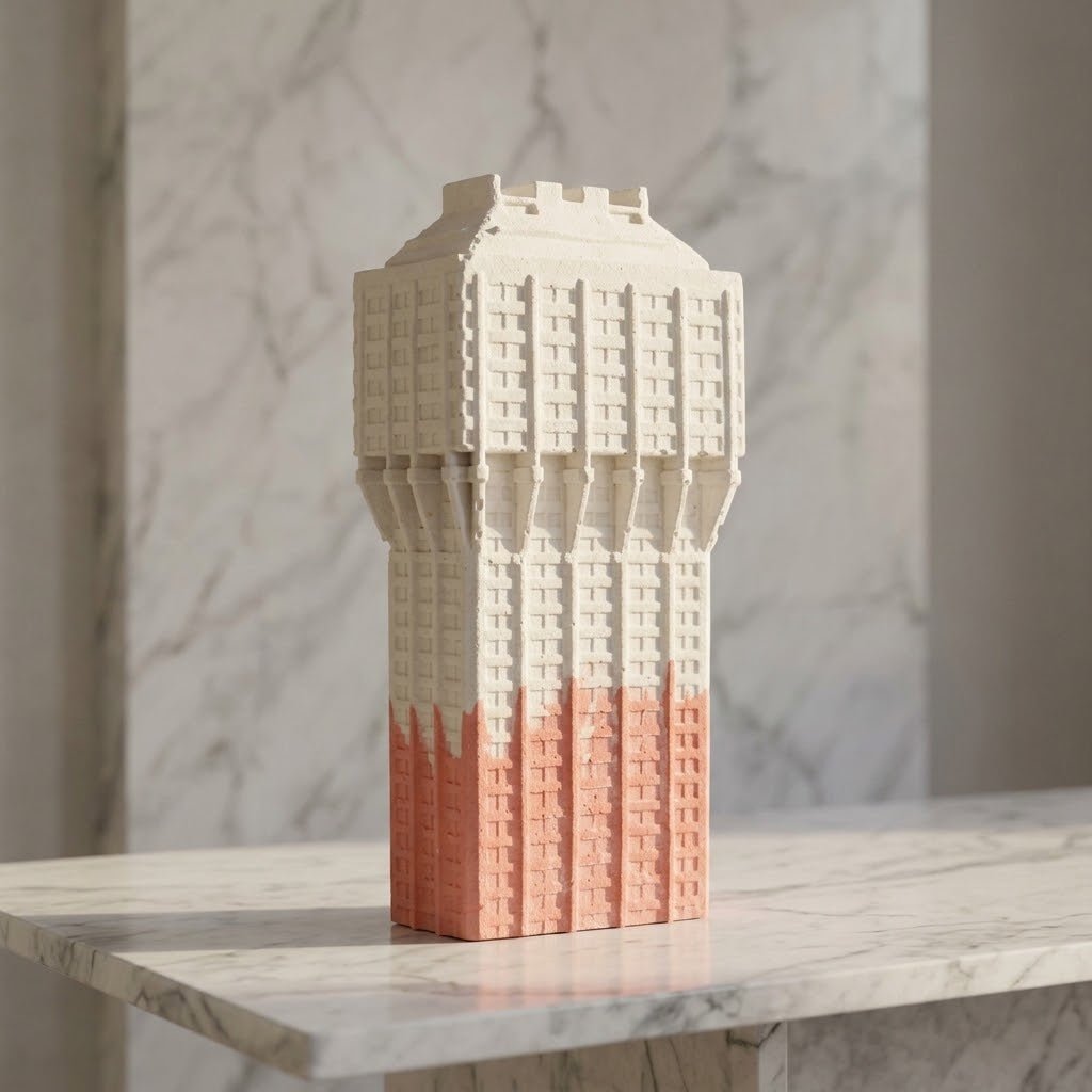Torre Velasca — Scultura in Jesmonite, 15 cm | Pezzo unico fatto a mano | Milano Italia - Beton Brutale - Monumenti, sculture e soprammobili stampati in 3D